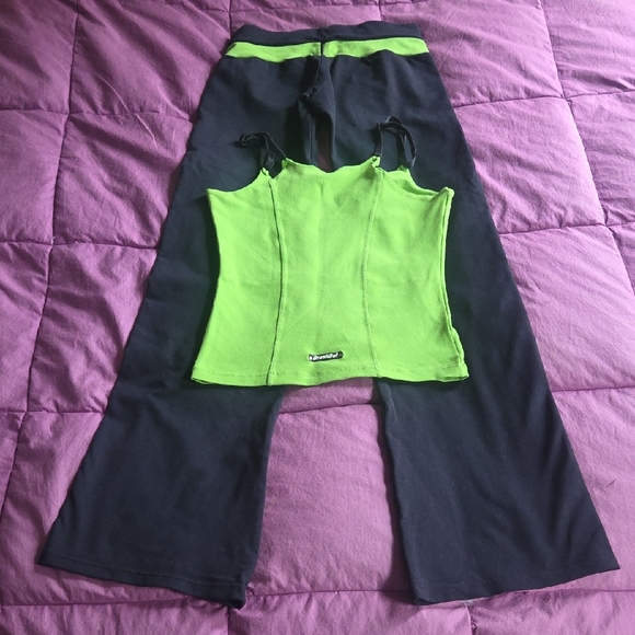 Brasil Sul Lime Green Ballet Cut Cami Top & Black Pant Set Size S/M 33.5" Inseam - Picture 2 of 13